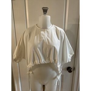Zara White Cropped Drawstring Blouse
